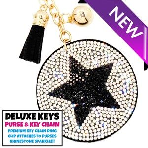 DeLuxe Keys Rhinestone Keychain/Purse Chain WHITE STAR CIRCLE